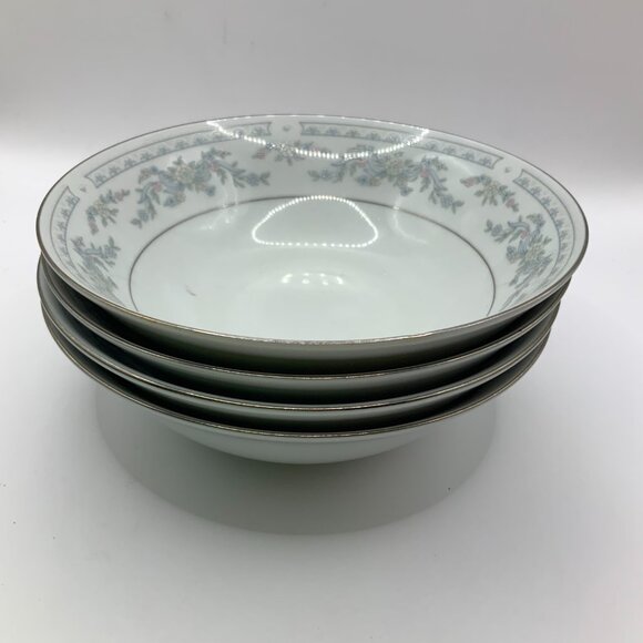 Somerset Blue, Pink & Green Flowers w/Blue Ribbon Silver Trimmed Bowl - Picture 3 of 5